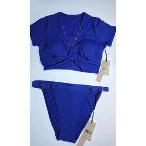 Robin Piccone Amy Ribbed Bikini Set Lapis Blue Size M New With Tags